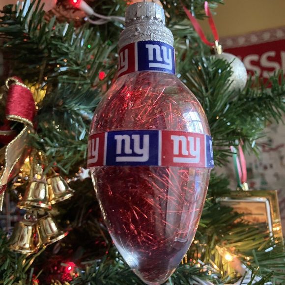 New York Giants Tinsel Light Bulb Hanging Christmas Ornament 6” x 3” - Picture 5 of 8